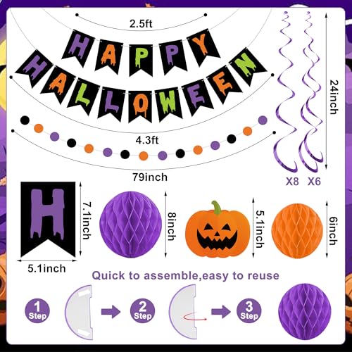 Halloween Party Decorations Set Banner Garland Honeycomb Balls Wall Hanging Indoor Outdoor