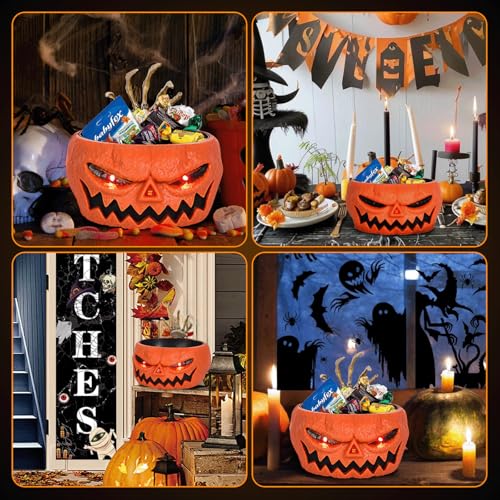Halloween Pumpkin Candy Bowl with Skeleton Hand Motion-Activated Jump Scare