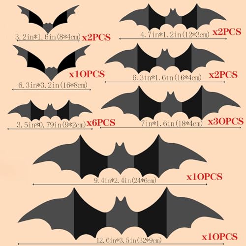 72 Pcs Halloween 3D Bat Wall Decals Waterproof Indoor Outdoor Decor