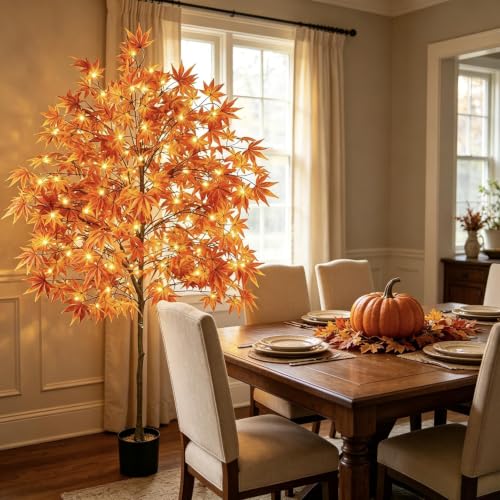 Outdoor Fall Maple Tree with Lights - 6.5ft Artificial Porch Decor - 1 Pcs
