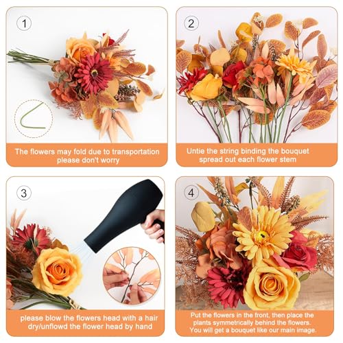 Fall Flowers Artificial Bouquet Set - 2PCS Autumn Silk Floral Arrangements for Home & Wedding Decor