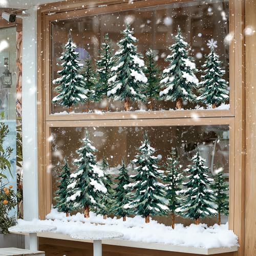 124 PCS Large Christmas Window Clings - Snowflake & Tree Decorations, Variation: Christmas Trees