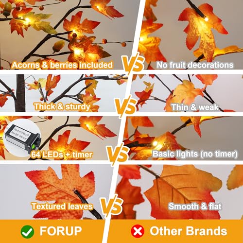 5FT Lighted Maple Tree for Fall & Holiday Decor - Warm White LEDs, Adjustable Branches, Sturdy Base