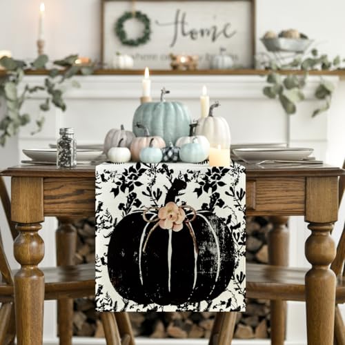 13x72 Inch Fall Table Runner - Black Polyester Home Decor