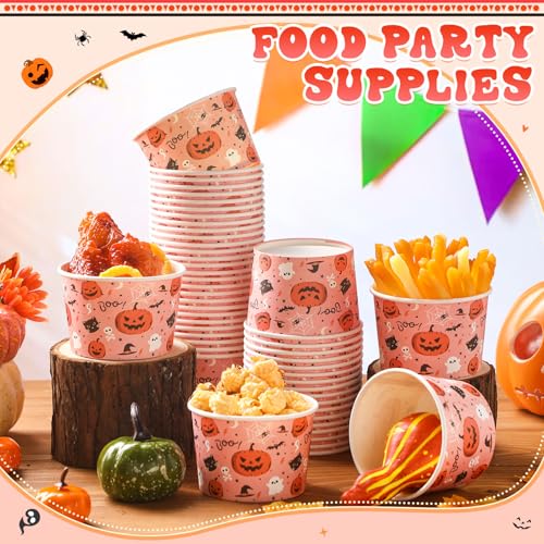 Halloween Ghost Pumpkin Soup Bowls 50 Pack - 9 oz Disposable Party Tableware