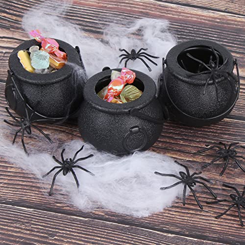 Mini Black Cauldron Candy Buckets with Spiders Halloween Decor 6pcs