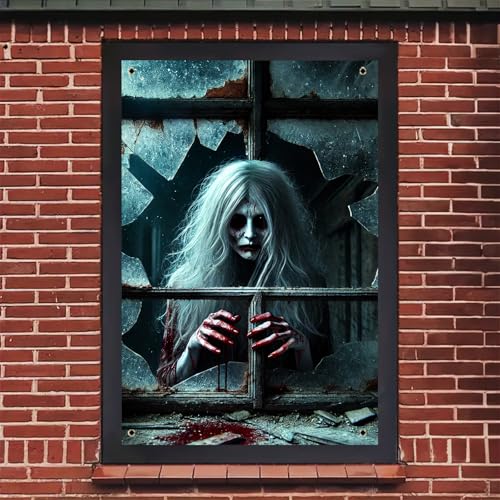 Halloween Neon Witch Window Cover 31x47 Inch Polyester Decor
