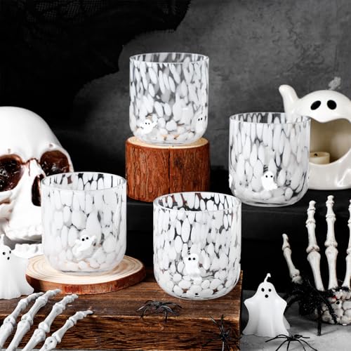 Ghost Halloween Glass Cups Set - 4 Pcs 14 oz Stemless Drinkware with Icon Design