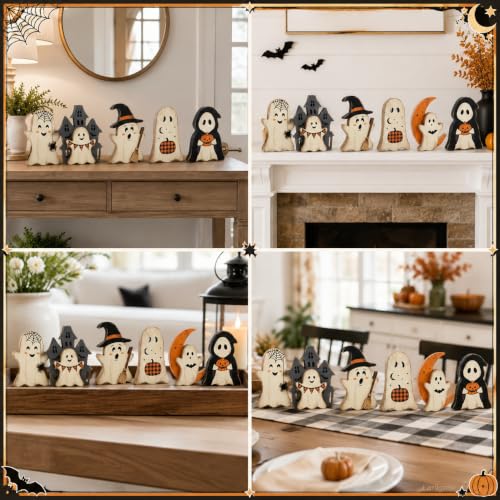 Indoor Halloween Ghost Decor Set - Rustic Wooden Ghost Signs for Haunted House & Fall Home Decor - Variation: Ghost