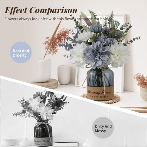 Fake Flowers in Vase - Blue Dahlias with Black Vase - Home Decor