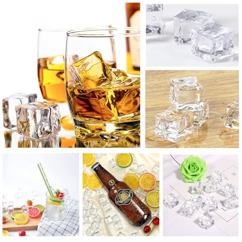 Artificial Plastic Clear Square Ice Cubes Set - 50pcs for Home, Party, Photography