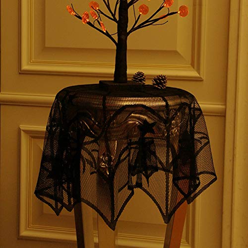 Halloween Spider Web Table Cover - Round Black Lace Tabletop Decoration