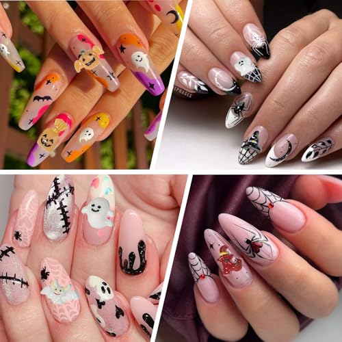 Green Halloween Nail Charms 50Pcs Cute Ghost Pumpkin & Hat Decorations for Nail Art