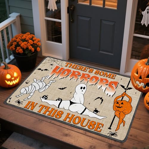 Halloween Doormat - Theres Some Horrors - 2'4" x 1'4" Rectangular Outdoor Rug with Funny Skeletons
