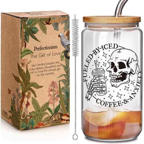 16oz Skull Coffee Mug with Lid & Straw - Funny Skeleton Gift for Women