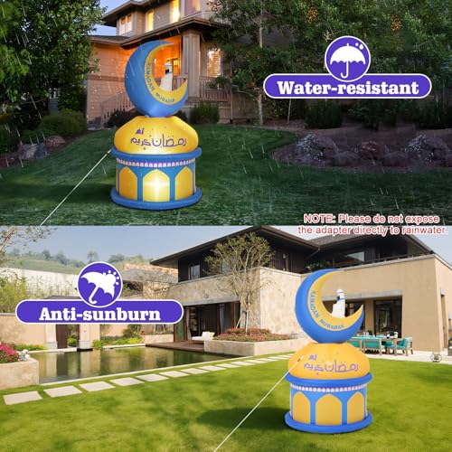 Lewondr 5FT Outdoor Inflatable Ramadan Moon Decoration with 4 LEDs - Yellow & Blue