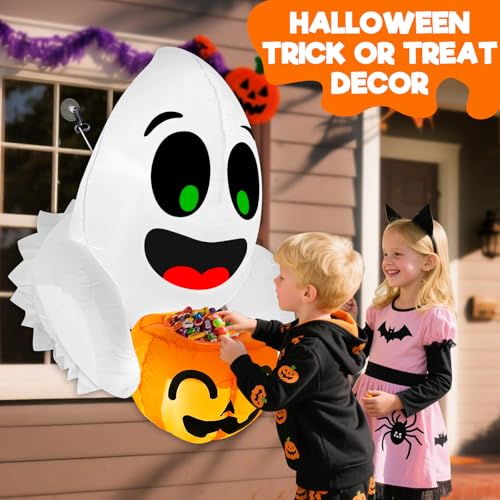 3.5 Ft Halloween Inflatable Ghost with Candy Bucket & LED Lights Outdoor Decor