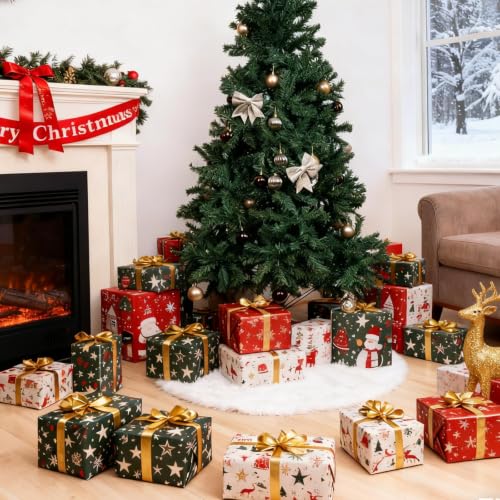 White Faux Fur Christmas Tree Skirt 60 Inch Luxury Velvet Holiday Decor - Variation: White-Faux Fur / 60IN