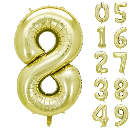 40 Inch Light Gold Number 8 Foil Balloon for Birthday Wedding Graduation Decorations - Variation of This Listing