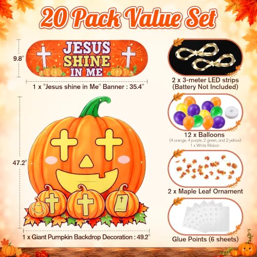 Halloween Pumpkin Car Decorations Kit with LED String Lights & Religious Banner