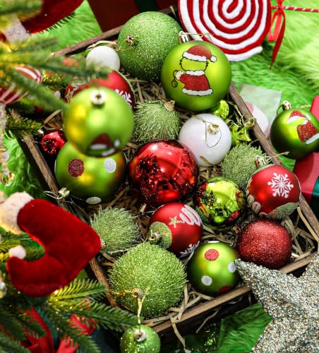 Mixed 34-Piece Christmas Ornament Set - Lime Green, Red & White Tree Decor - Variation of THIS listing