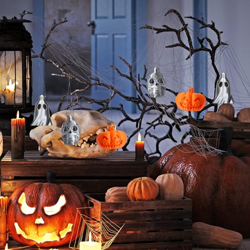 6-Pack Halloween Ghost Ornaments Set - Plastic Mini Decorations with Pumpkins Skulls for Haunted House & Holiday Decor