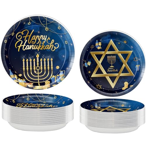 Hanukkah Disposable Paper Plates - 7 & 9 Inch Festive Dinnerware Set for Holiday Parties
