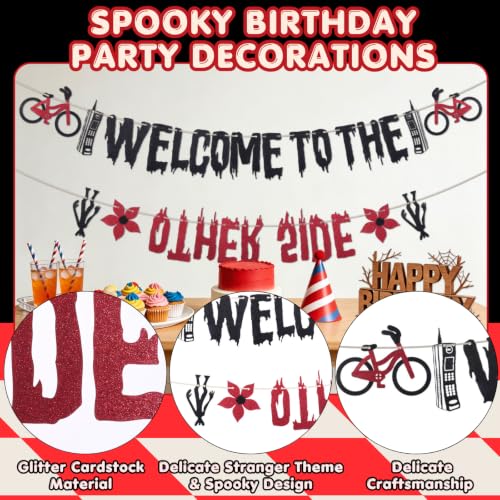 Black Red Glitter Welcome to the Other Side Banner for Stranger Party Decorations