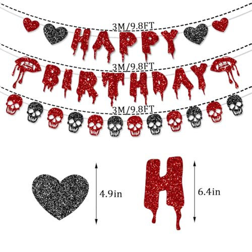 Halloween Birthday Banner Garland with Glitter Skull and Heart Decor