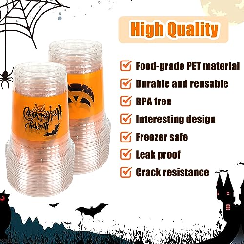Halloween Party Cups - 50 Clear 12oz Plastic Disposable & Reusable Drinkware