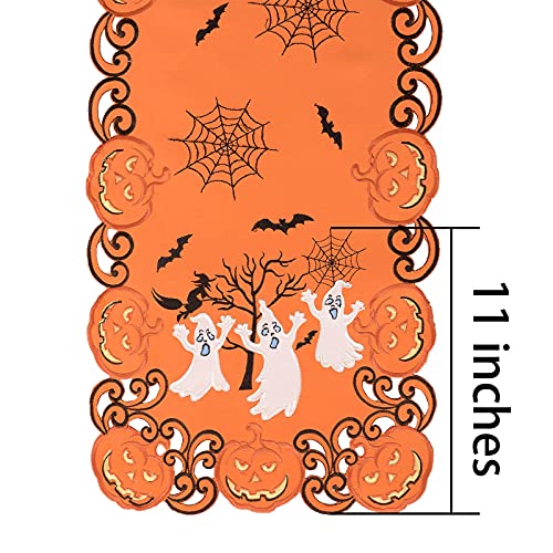 Halloween Table Runner Spooky Ghosts Bats Web Embroidered Decor 14x54 Inches - Simhomsen
