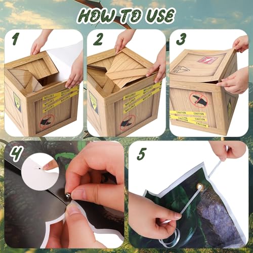 Dinosaur Party Decorations Set - Banner, Table Centerpieces & Boxes for Jurassic Theme