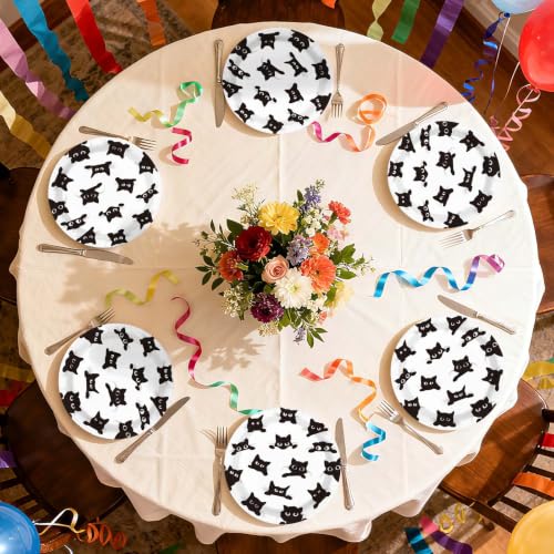 Black Cat Birthday Party Paper Plates 9 Inch Disposable Set - 50 Pieces
