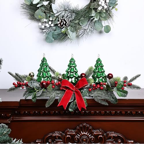 Green Christmas Table Centerpiece with LED Lights, Holiday Tree Decor