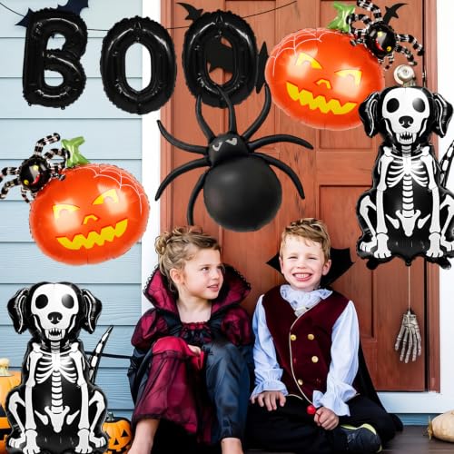 Halloween Foil Balloons Set - Skeleton Dog, Pumpkin & Spider Decorations for Party