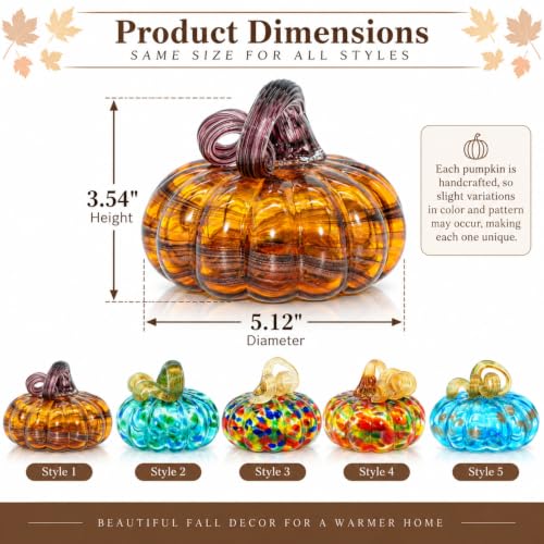 Large Hand Blown Glass Pumpkin Figurine - Fall Harvest Decor - Aquamarin Variation
