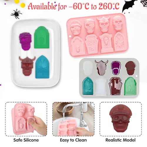 Silicone Skull and Brain Ice Cube Trays 2PCS Halloween Pirate Set Pink & Gray