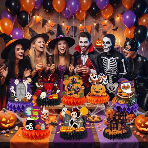 Halloween Decor 9 Pack Pumpkin Witch Honeycomb Table Centerpieces - Halloween