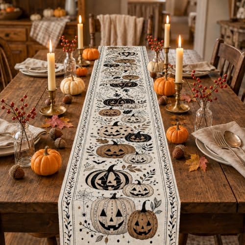 Rustic Pumpkin Halloween Table Runner - 13x72 Inches for Party & Dining