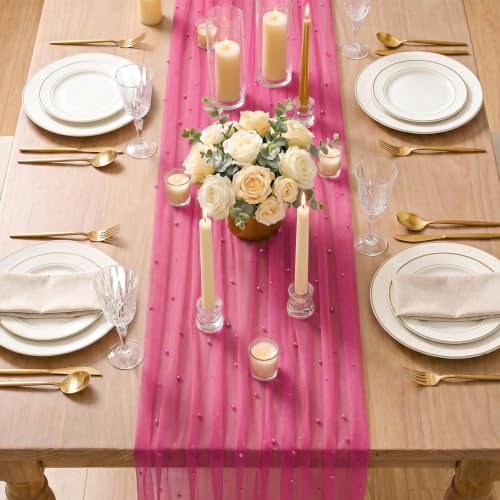 Pink Pearl Gauze Table Runner 28 x 120 Inches - Rose Red, Durable Home Decor