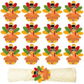 Turkey Napkin Rings Set of 12 for Thanksgiving Fall Table Decor - Harvest Turkey Variation
