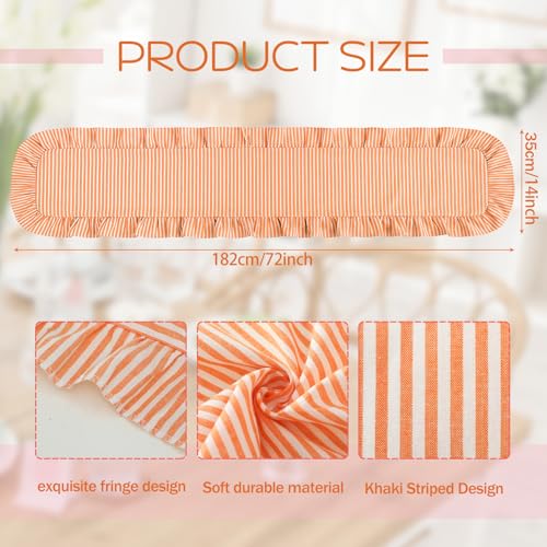 Ruffled Table Runner - Vertical Stripe Orange Cotton Farmhouse Decor