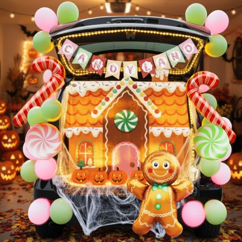 Candy Trunk or Treat Car SUV Decorations Kit with String Lights & Banner - Pink & Green