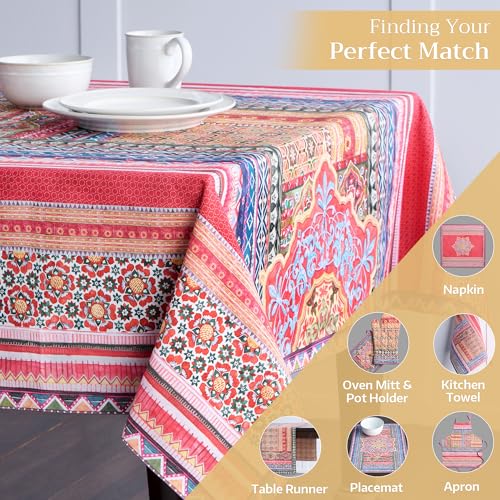 Ispahan Square Table Cloth - 54x54 Inch 100% Cotton Reusable Holiday Decor