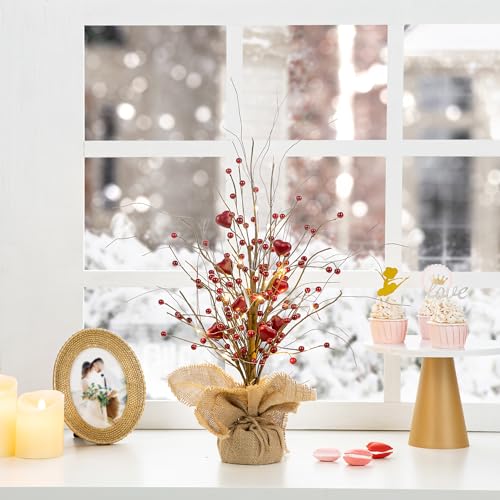 Valentine Led Lighted Artificial Heart Tree - 18-Inch Rustic Valentine’s Day Centerpiece