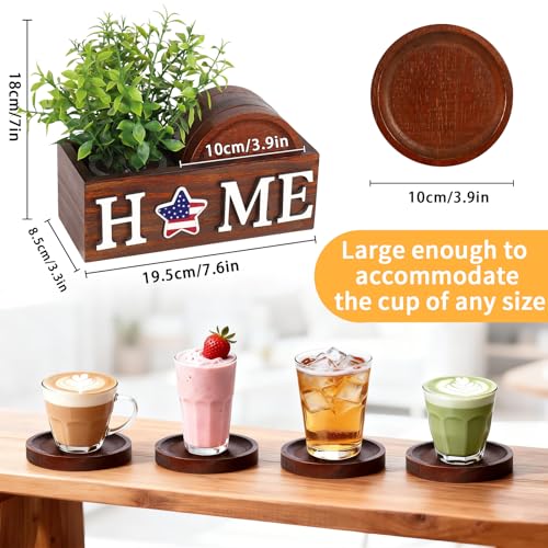 Wood Coasters Set of 4 with Holder for Drinks Table Decor