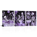 Gothic Skeleton Wall Art Set - Purple Moody Bathroom Decor 12x16 Inch Framed