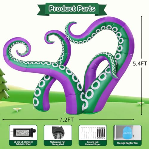 7.2 FT Inflatable Octopus Holiday Yard Decoration with LEDs for Outdoor Garden & Party