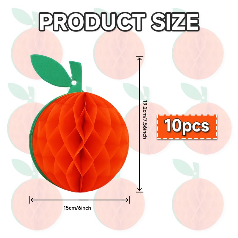Orange Paper Honeycomb Balls Decorations - 10 Pack for Party Table Centerpieces & Hanging Decor