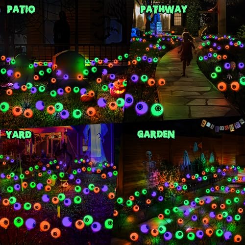 Halloween Solar Eyeball Lights 6 Pack - Orange Purple Green Outdoor Decor